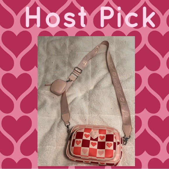 Betsey Johnson Handbags - 💕Host Pick💕Betsey Johnson Pink Checker Heart Crossbody Bag